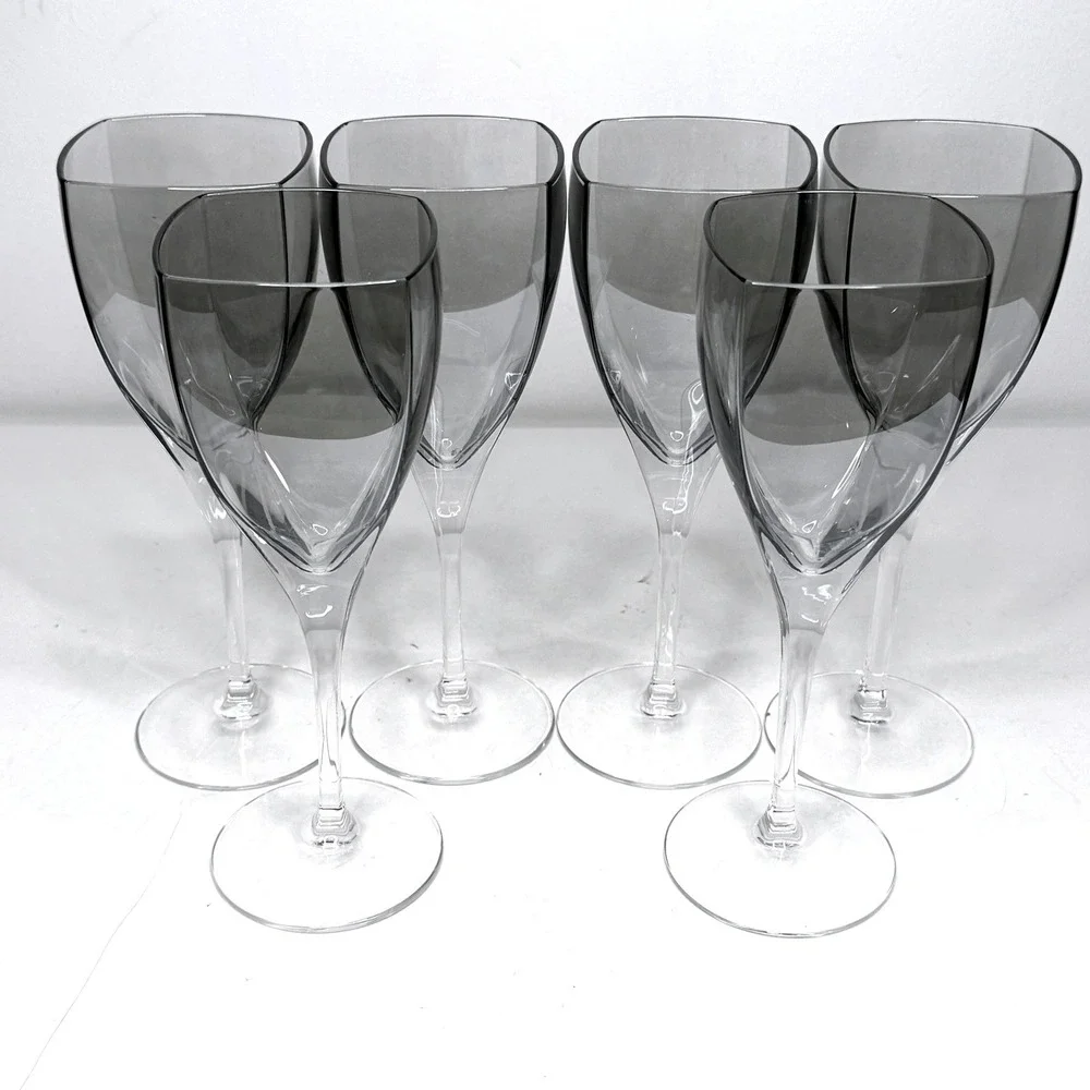 Mikasa Wine Glasses Panache Platinum Smoke Gray Square Rim 8.25